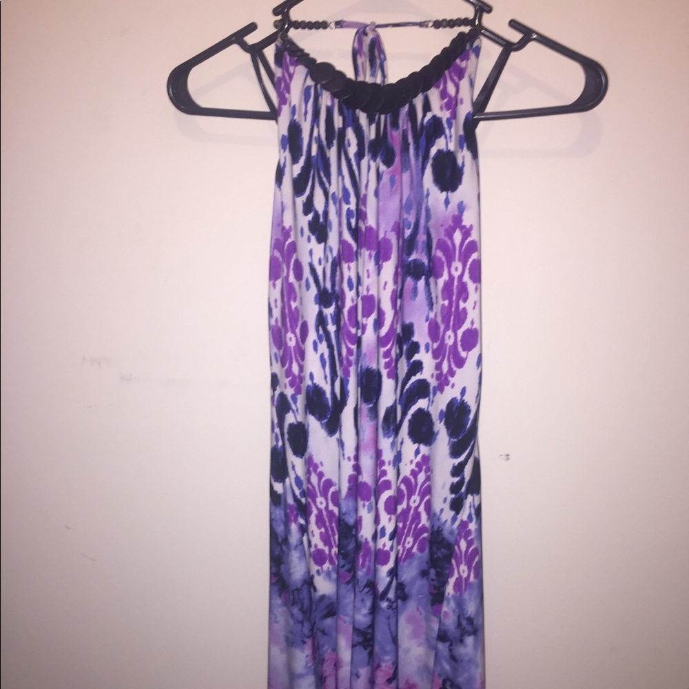 Floral Halter Dress with Beaded Neckline